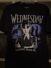 Wednesday Addams branded black cotton t-shirt size large. Short sleeve. Cotton.