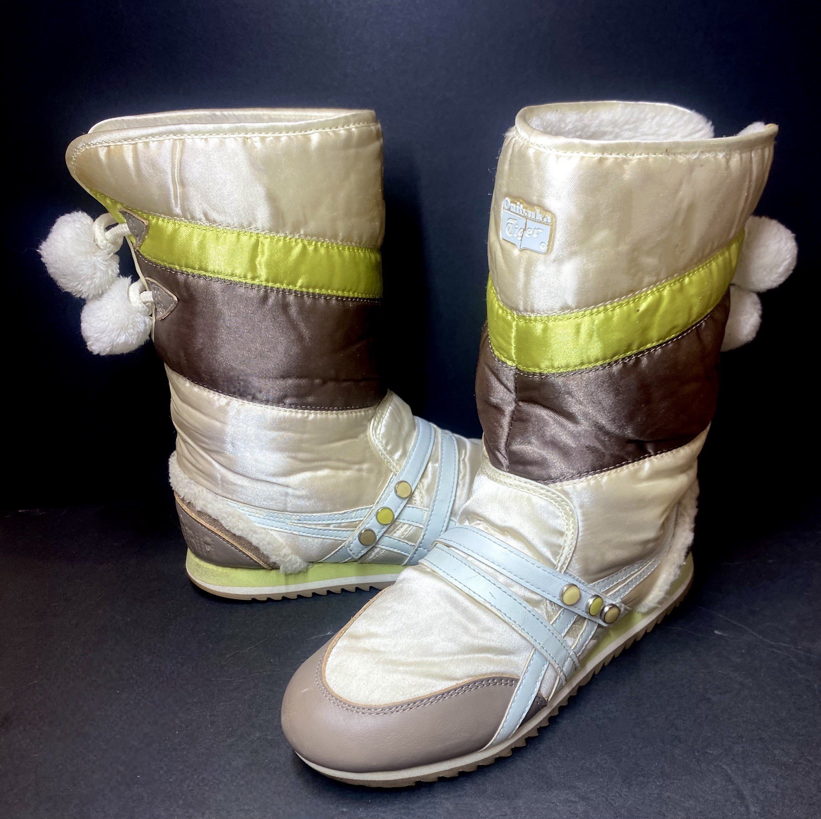 VTG Asics Onitsuka Tiger Snowtopia  Winter Snow Boot Womens Sz 6 Faux Fur Nylon