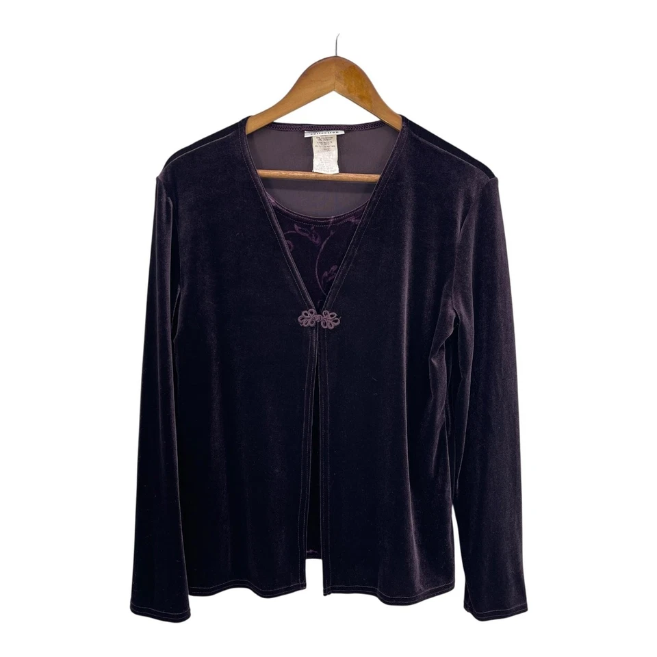 Cárdigan Kathie Lee Terciopelo Mujer Capricho Oscuro Academia Retro Floral Top Talla S Foto 3 de 4