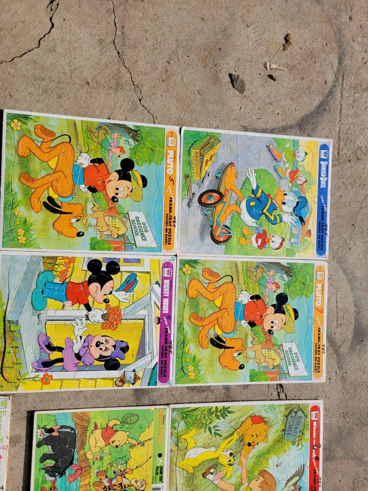 Lote de 16 rompecabezas bandeja marco Whitman dorado vintage Pooh Disney Plaza Sésamo de colección Foto 3 de 4