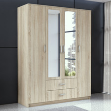 MODALCASA Armadio moderno 160x205 3 ante battenti 2 cassetti specchio rovere Sam