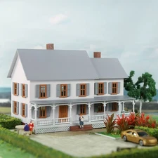 HO Scale Model Village House Two-story Building with Porch for Model Trains