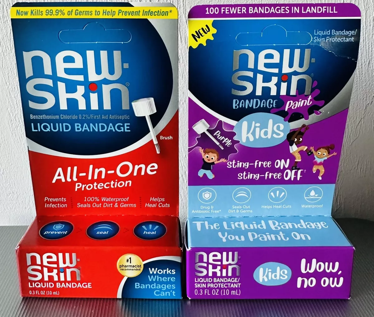 2 NEW SKIN Liquid Bandage For Kids All in One Proteccion 0.3 fl oz 10 ml