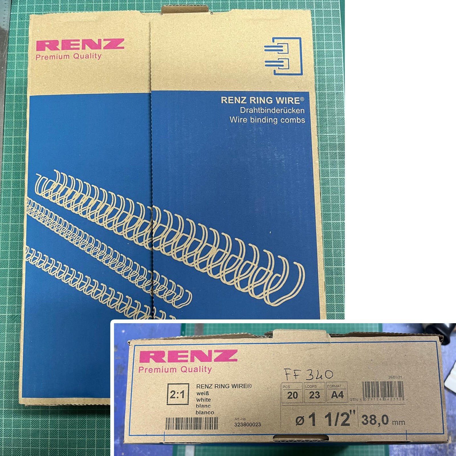 Renz - Spirali per rilegatura, 2:1, 23 anelli, per 340 fogli, 38mm, bianca A4
