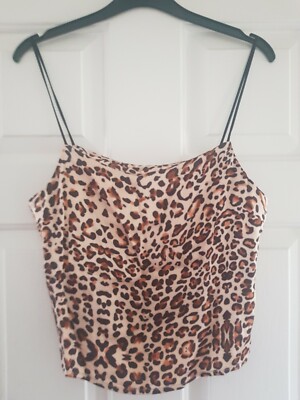 Topshop Size 12 Animal Leopard Print Strappy Crop Top UK