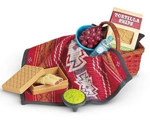 American Girl Saige's PICNIC SET retired basket blanket box food water bottle