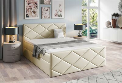 Boxspringbett Schlafzimmerbett KOSMOS 180x220cm Kunstleder Madryt Creme
