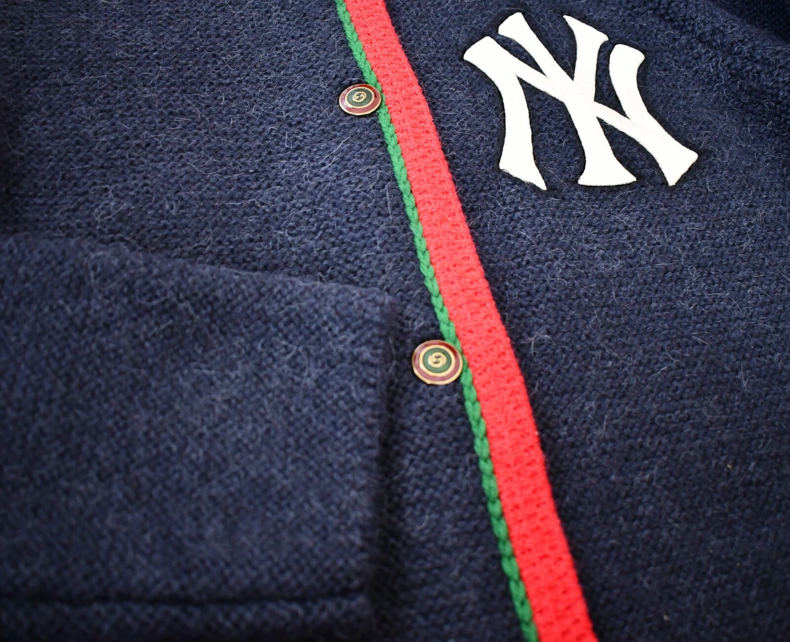 ?️ Cardigan lungo originale GUCCI NY YANKEES™ patch LANA & ALPACA MAGLIA Coatigan L