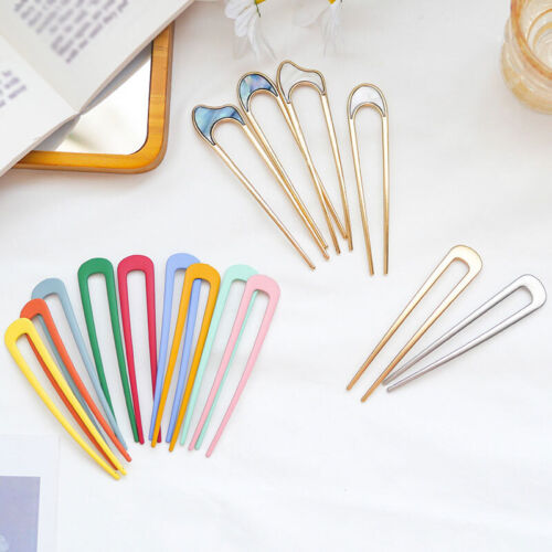Women Hair Pin U Shaped Fork Stick French Simple Hairstyle Metal Hair Clips - Picture 1 of 31