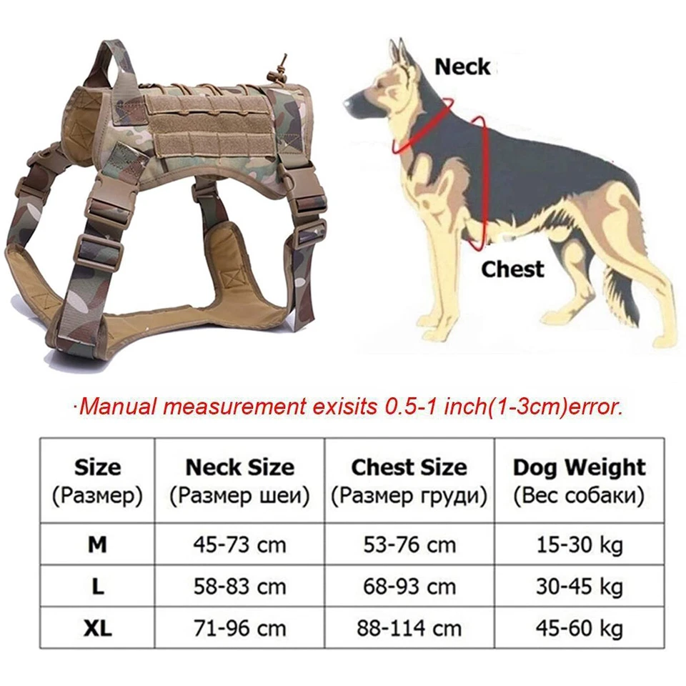 Military Tactical Dog Harness Vest K9 Working Service Dog with Leash For M L XL - Image 2 of 4