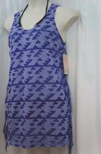 Miken Swim Cover Sz M Blue Violet Cotton Blend Fringe Burn Out Beach Cover Up