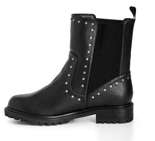 BNIB City Chic Size 39 8 Wide Fit MINKE Ankle Boot Black Biker Silver Studs - Picture 5 of 20