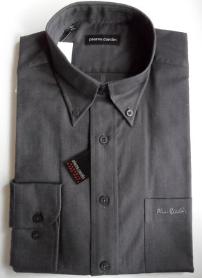 Camisa Hombre Manga Larga con Bolsillo Gris Carbón Oxford Cuello