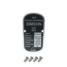 Typenschild mit 4 x Kerbnagel für Simson 425 AWO Touren