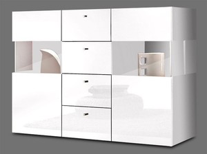 SIDEBOARD WOHNZIMMER ESSZIMMER ANBAUWAND WEIß HOCHGLANZ ...