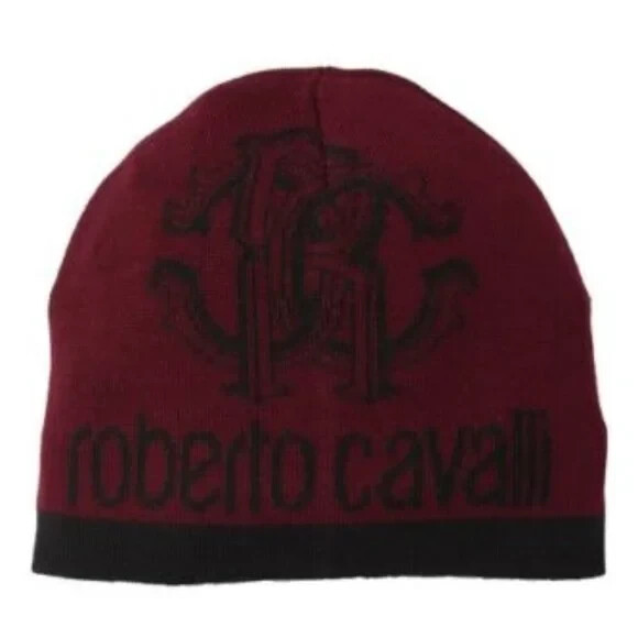 NWOT Roberto Cavalli Monogrammed Logo Wool Blend Beanie $224