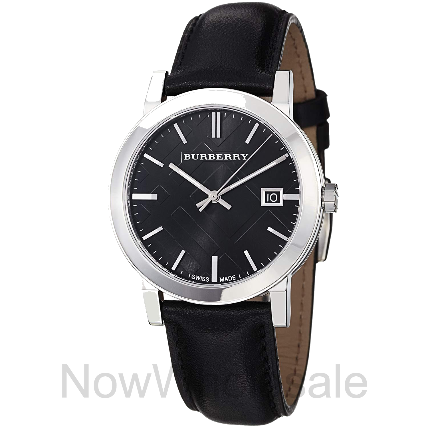 burberry round leather strap watch 38mm