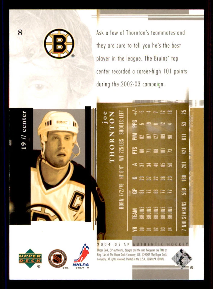 2004-05 SP Authentic #8 Joe Thornton - Image 2 of 2