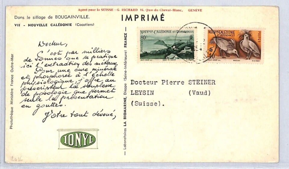 NEW CALEDONIA Postcard *IONYL* ADVERT Ethnic PPC 1954 Birds TREE {samwells}YF154 - Image 3 of 4