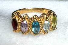 925 STERLING SILVER VERMEIL MULTI GEMSTONE RING SIZE 8