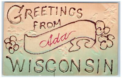 #ad #ad c1910 Greetings From Ada Embossed Glitter Flower Wisconsin WI Vintage Postcard $14.98