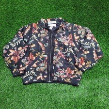 Lavon Colorful Floral Botanical Bomber Jacket Womens Medium 21x22 Black Beige