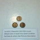 Lot #251 3 Beautiful 1912 Lincoln Wheats 1912-P 1912-D 1912-S G-VG See Pictures