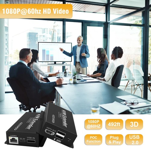 492FT HDMI KVM USB Extender, HDMI to RJ45 Over Cat5e/6/7, Balun 1080P@60hz Tr... - 第 3/9 張圖片