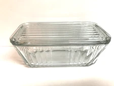 Vintage Anchor Hocking Ribbed Glass Refrigerator Dish with Lid