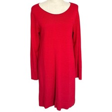 Eileen Fisher Red Merino Wool Tencel Blend Scoop Neck Tunic Sweater Dress Small
