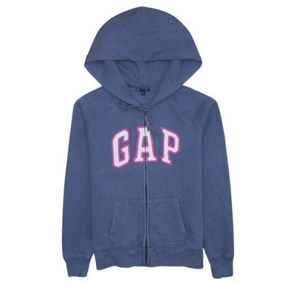GAP Damen Hoodie blau durchgehender Reißverschluss Medium Baumwolle Logo Freizeit