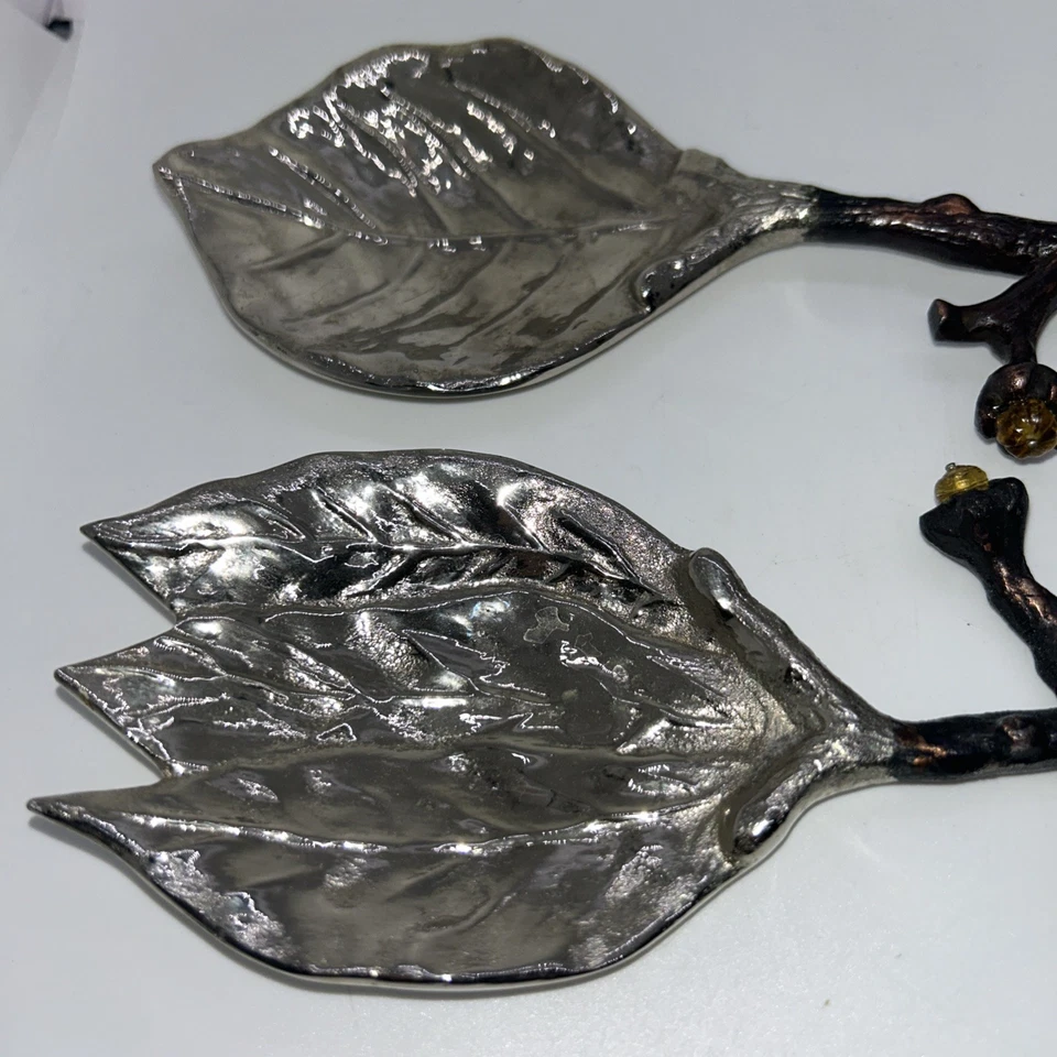 Michael Aram Salad  Servers Branch Twig Handles Topaz Bead Flowers Coppery Metal - Image 3 of 4