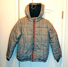 Tommy Hilfiger Unisex Kids Gray Hooded Full Zip Puffer Jacket Size 10-12