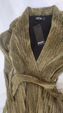 Nasty Gal Metallic Gold Pleated Belted V-Neck Maxi Dress Long Sleeve Size 12