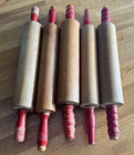 5 VINTAGE RED HANDLE WOODEN ROLLING PINS — photo 1