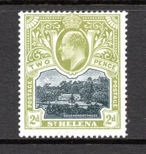 (1127)     St Helena KEVII 1903  2d. Black & Sage Green (Govt House) SG57 M/Mint