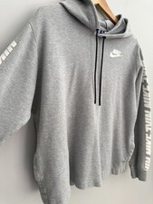 Vintage Nike Blue Tag Pullover Hoodie In Gray W/ Logo Sleeves Women  s L Pockets