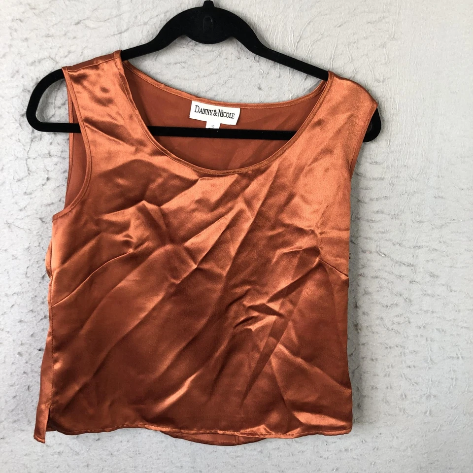 Danny & Nicole Chaqueta Tank Set Mujer 10 Marrón Naranja Jacquard Elegante Dos Piezas Foto 2 de 4