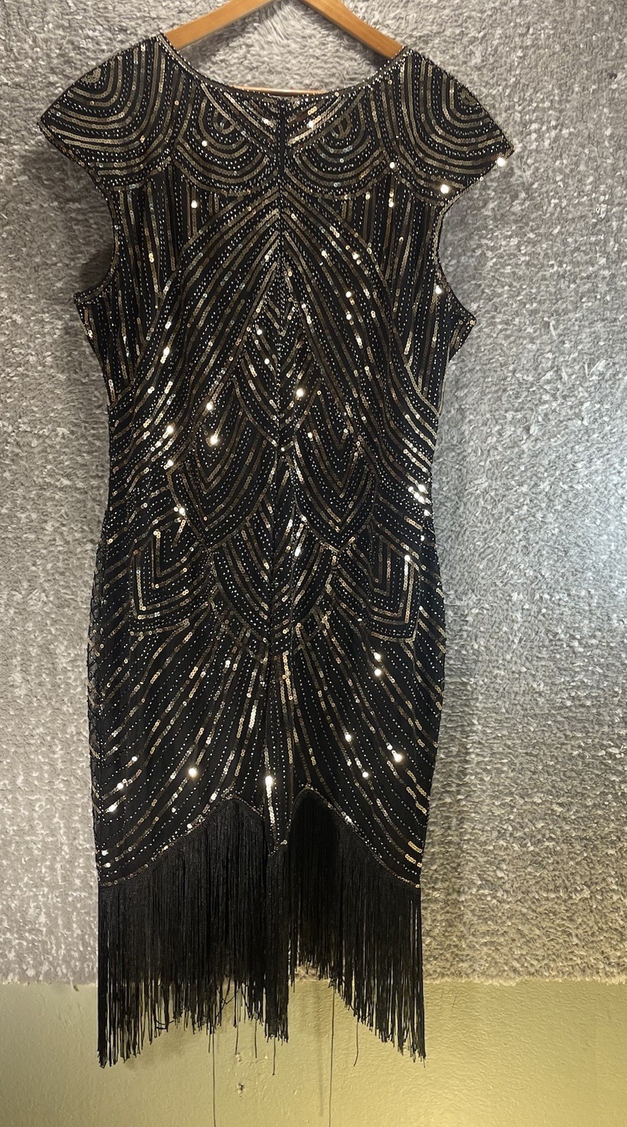 Fundaisy Sequin Fringe Flapper Dress Cocktail Party Plus 4XL Black, Gold Sequin