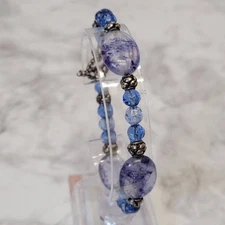 Blue Beaded Bracelet Silver Tone Toggle Clasp Transparent Boho Costume Jewelry