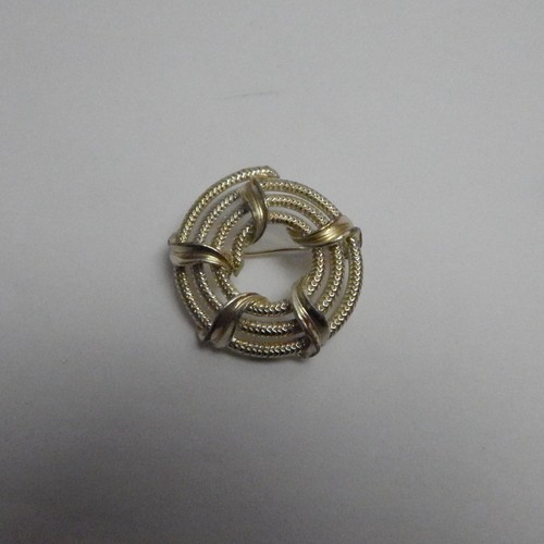 Vintage Lisner Silver Tone Rope Circular Circle Brooch Pin Statement - BUB