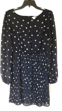 Xhilaration Womens Blue And Tan Long Sleeve Polka Dot Dress Size Large