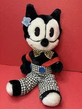 VTG Retro Rare Felix the Cat Plush Herringbone Pants Suspenders Bow Tie 15.5"