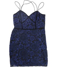 GUESS Womens Metallic Lace Cocktail Dress, Black, 0