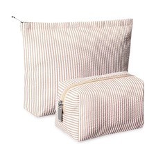 2 Pcs Makeup Bag Set Cute Cosmetic Pouch for Seersucker Travel Toiletry Bag P...