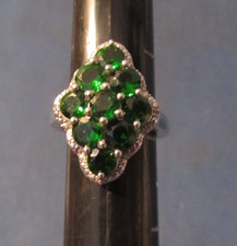 VINTAGE STERLING SILVER WITH GREEN CRYSTAL STONES RING SIZE 6