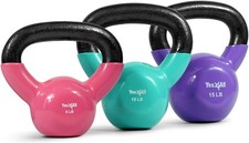 5-15lbs Vinyl Coated Kettlebell Cast Iron Sets with Stable Flat Bottom Workout