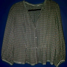 Max Studio Celestial Print Button Up Blouse Sz M Romantic Blue Peplin Sun 