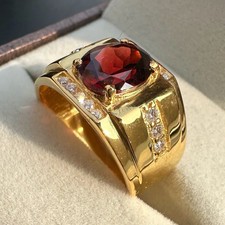 Natural Red Garnet Gemstone With 925 Sterling Silver Ring for Men's Stylish Ring