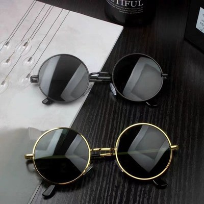 Unisex Vintage Metall Runde Sonnenbrille Dunkle Gläser Leichte Sommer Brille